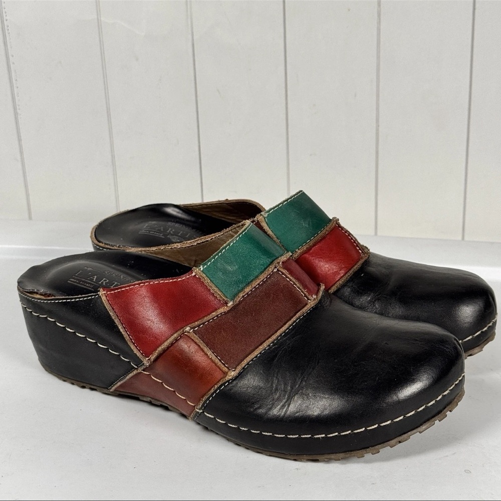 L'artiste Spring Step Leather Patchwork Clogs Y2K Boho Indie Colorful 39/US 8.5
